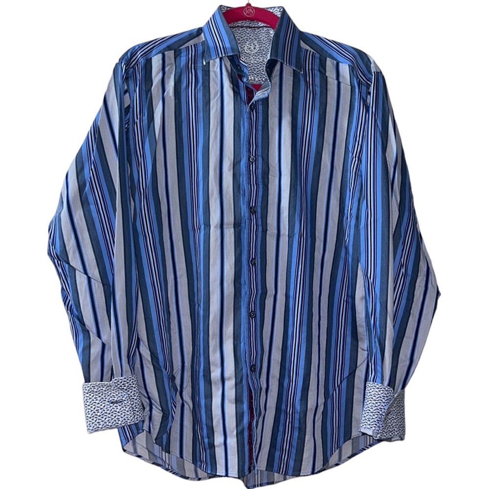 Bugatchi Striped Button Down Shirt, Size Medium - image 1